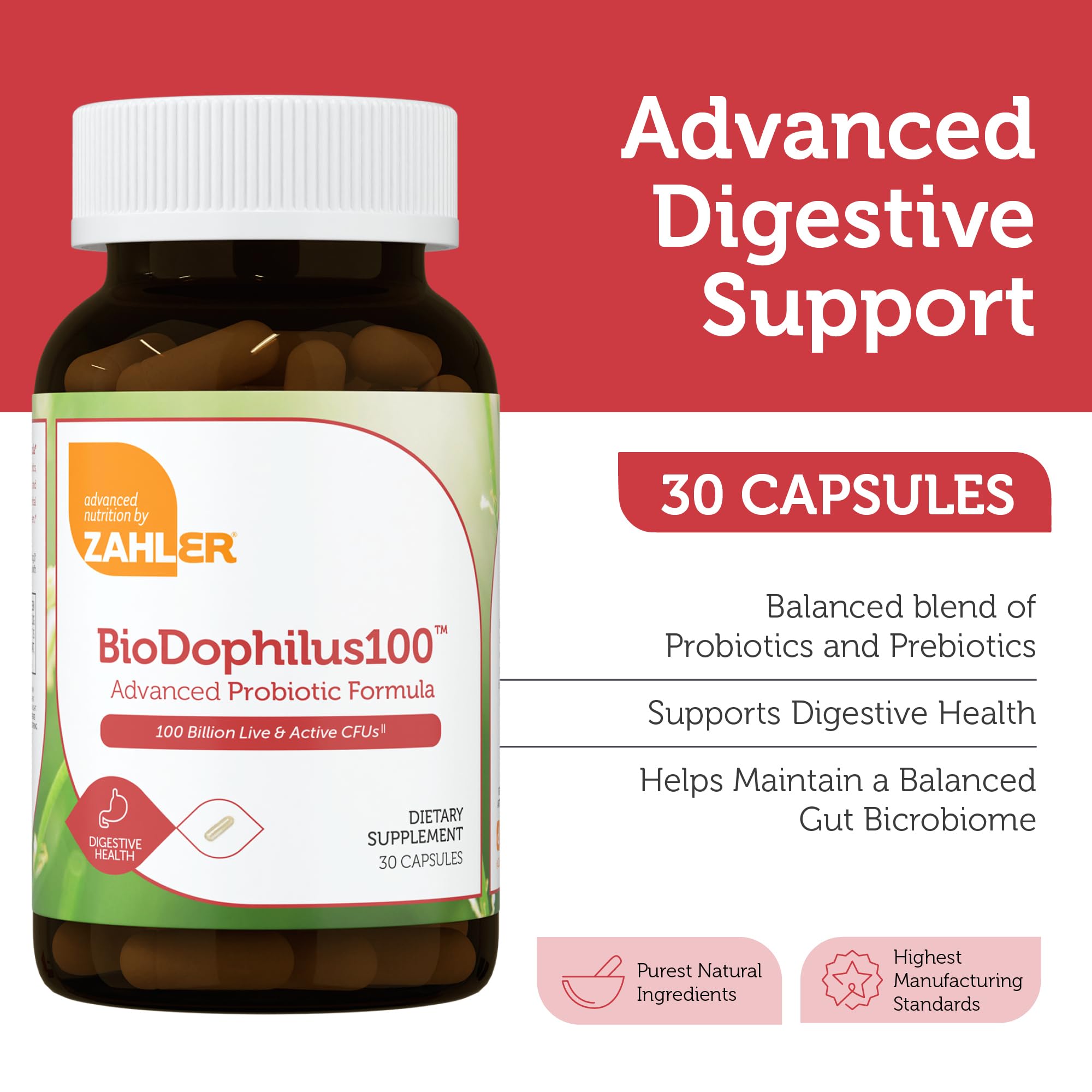 Graphic showing 11 probiotic strains included in BioDophilus100