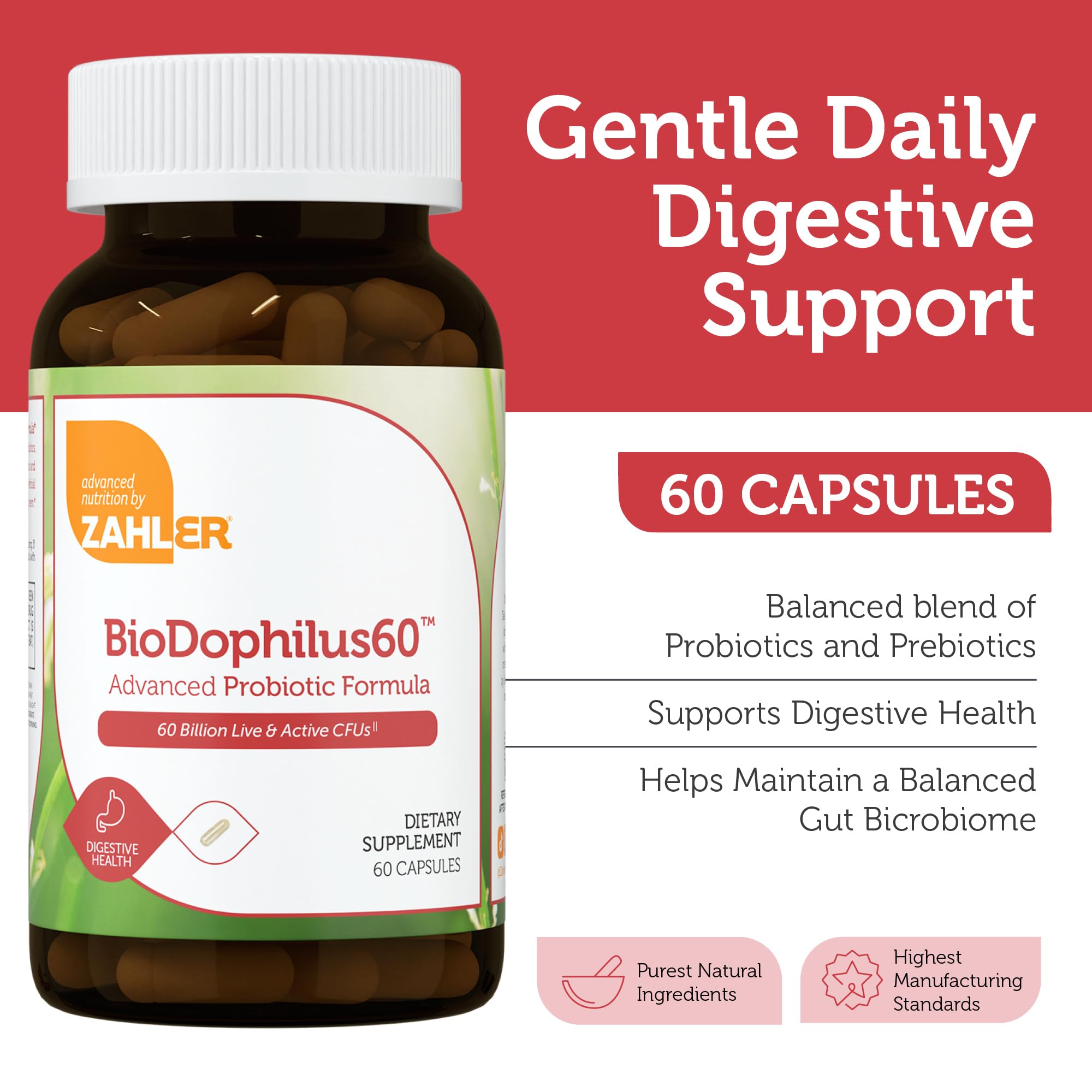 Front and back view of Zahler BioDophilus60 bottle