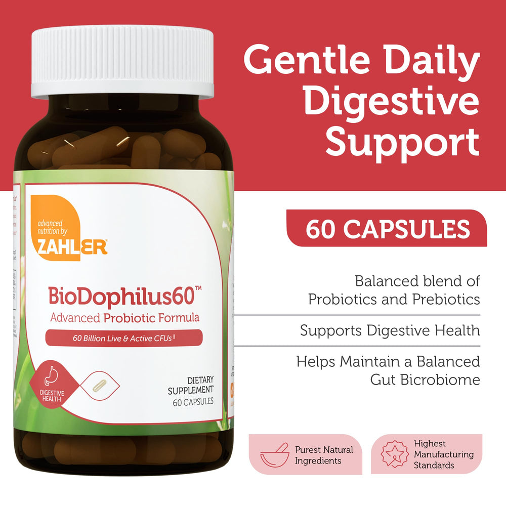 Front and back view of Zahler BioDophilus60 bottle