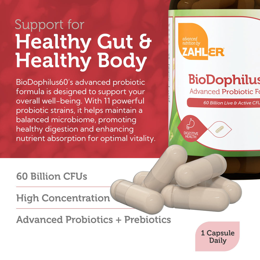 Ingredients and probiotic strains list on BioDophilus60