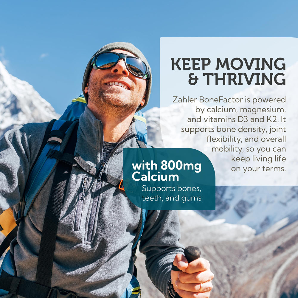 Close-up of Zahler Bonefactor bottle showing tablets