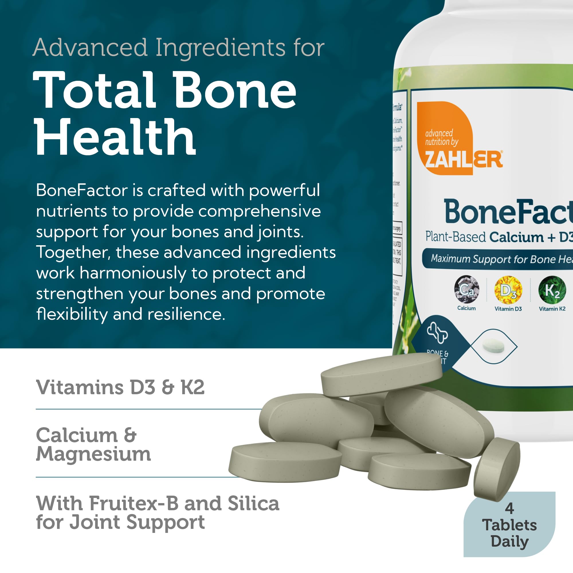 Assorted Zahler Bonefactor capsules with ingredients laid out