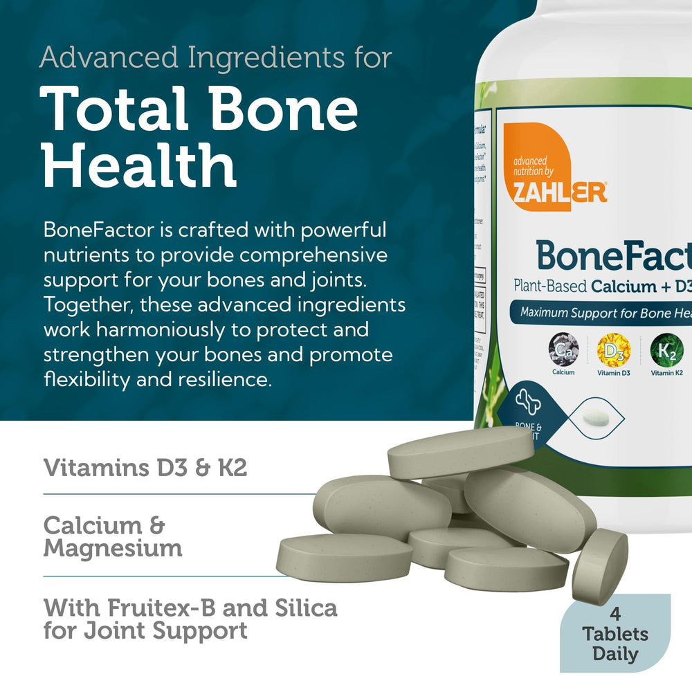 Assorted Zahler Bonefactor capsules with ingredients laid out