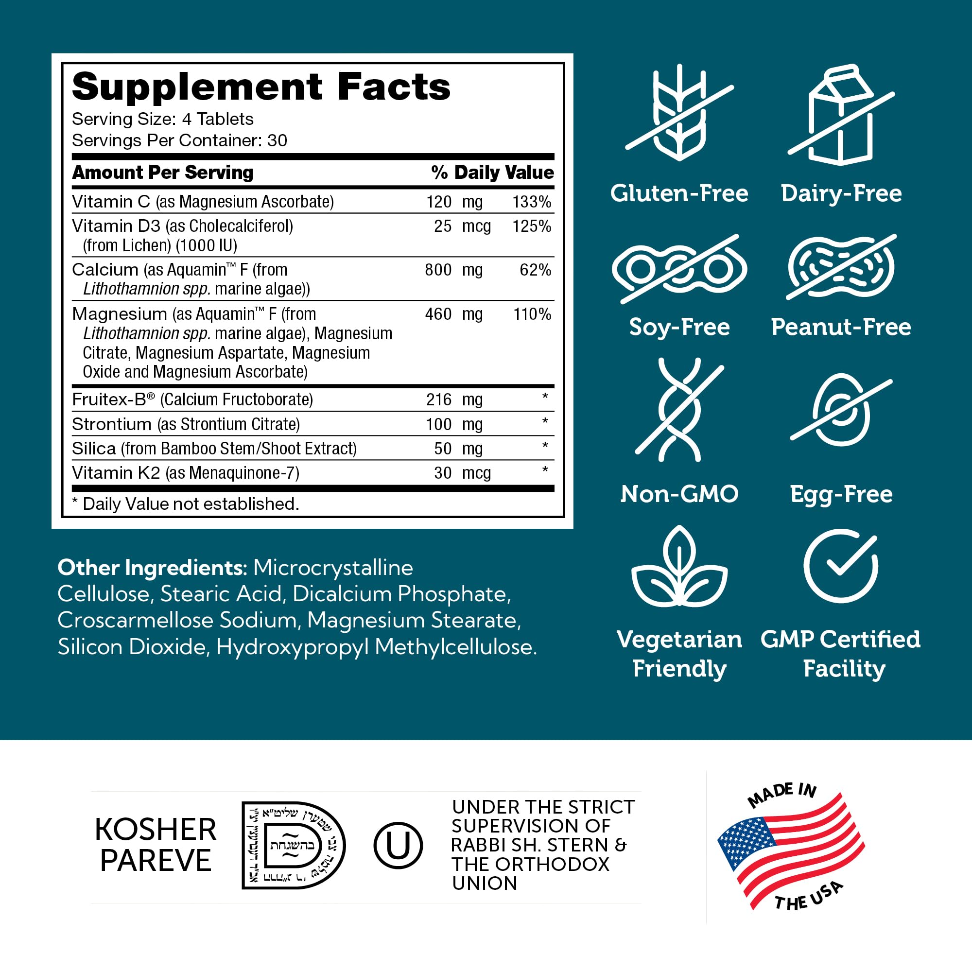 Zahler Bonefactor packaging highlighting calcium, D3, K2, and magnesium