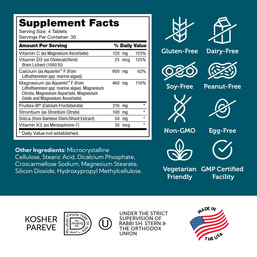 Zahler Bonefactor packaging highlighting calcium, D3, K2, and magnesium