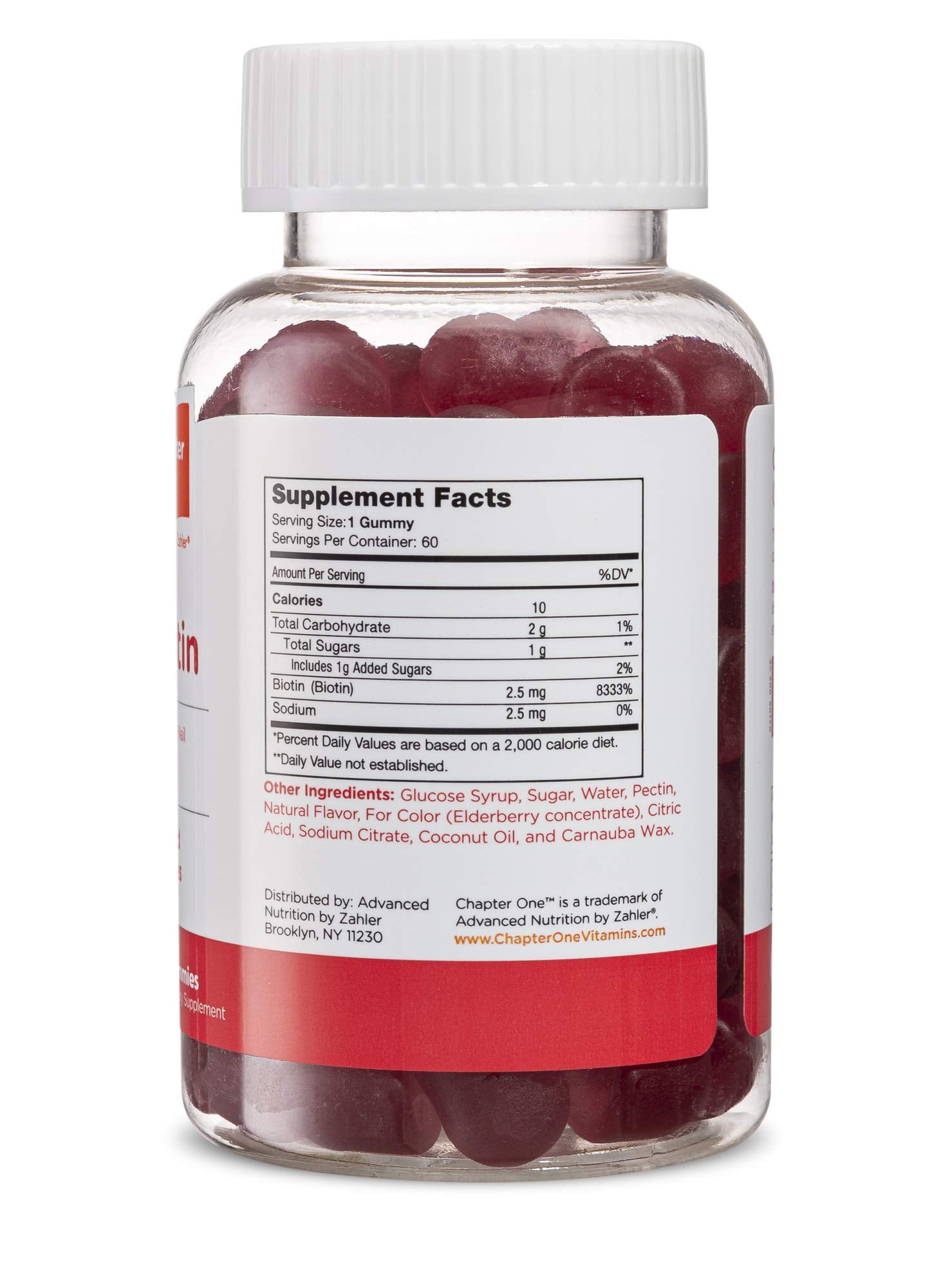 Back label of Zahler Chapter One Biotin Gummies bottle