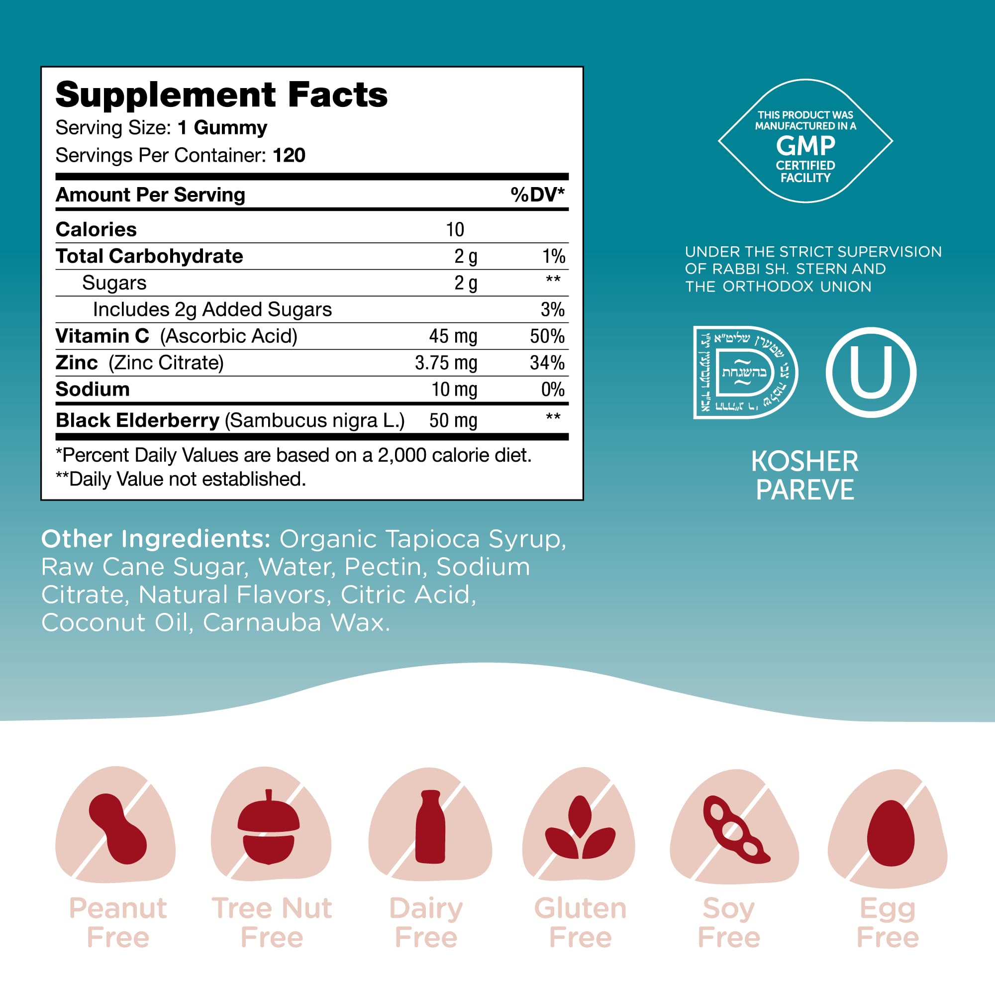 Zahler Chapter One Immune Support Gummies showing zinc and black elderberry
