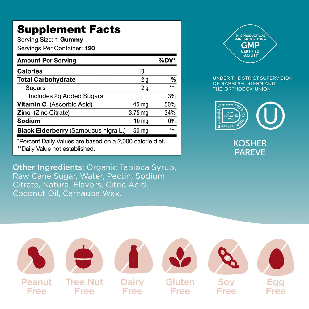 Zahler Chapter One Immune Support Gummies showing zinc and black elderberry
