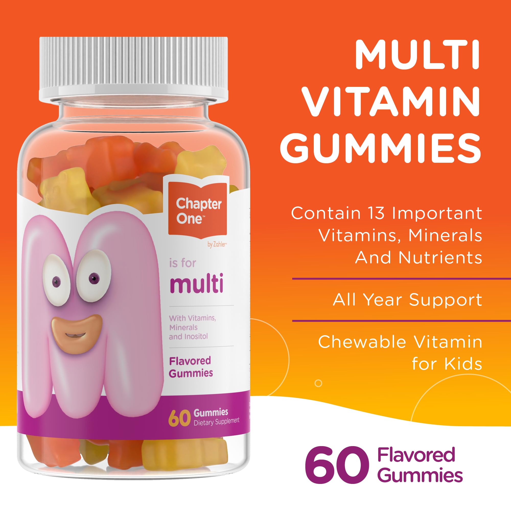 Nutrition facts panel for Zahler Chapter One Kids Multivitamin Gummy
