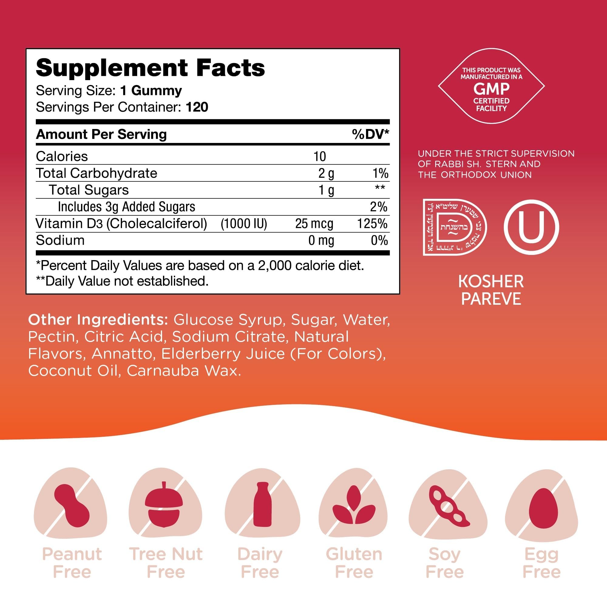 Back label with nutrition facts for Zahler Vitamin D3 Gummies