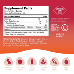 Back label with nutrition facts for Zahler Vitamin D3 Gummies
