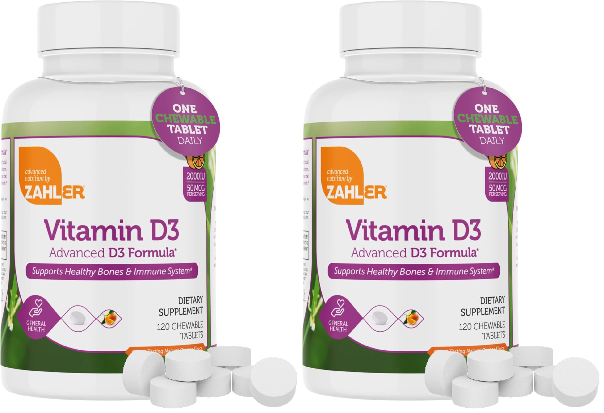 Zahler Vitamin D3 chewables orange flavor bottle – 2000 IU per chew