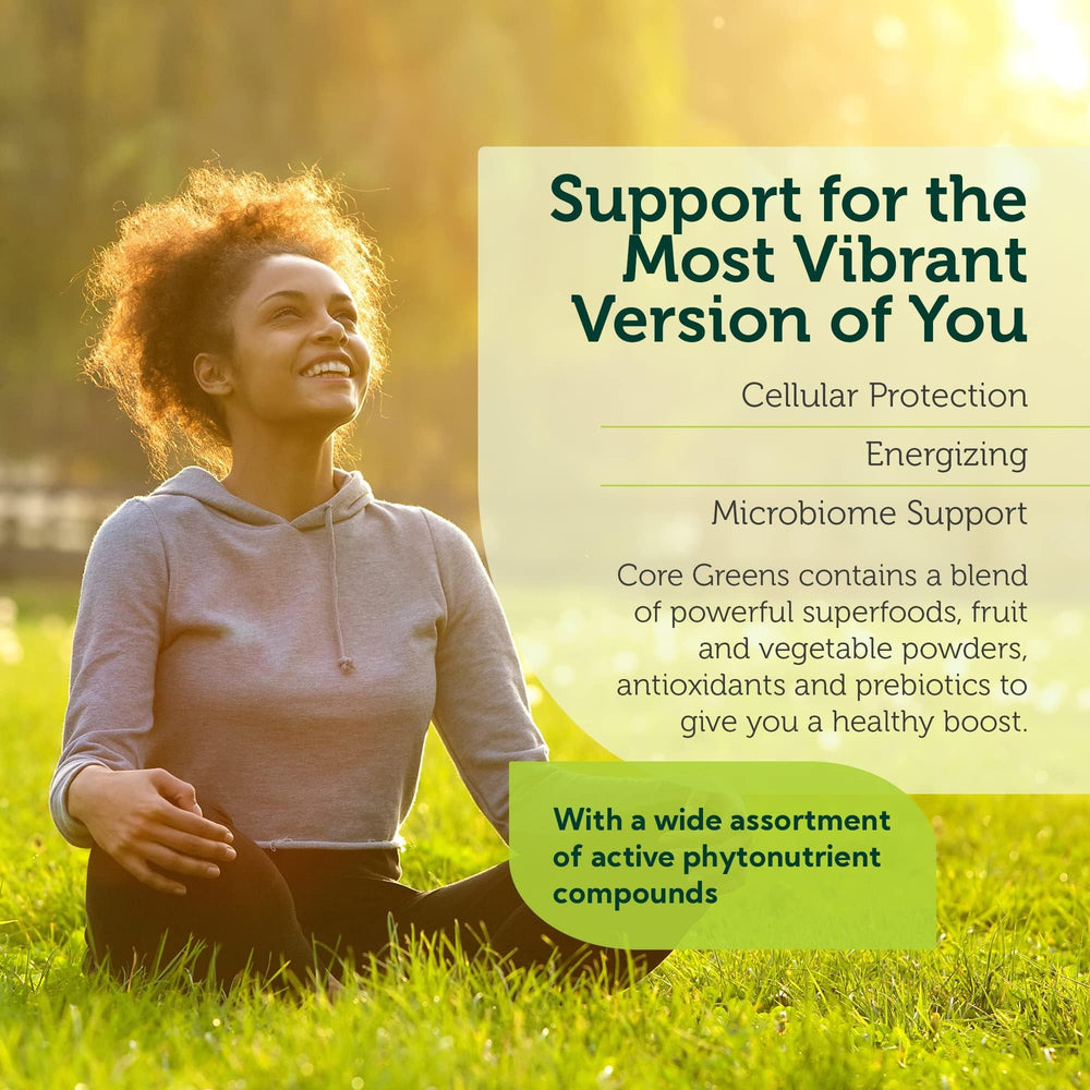 Ingredients panel featuring spirulina and chlorella