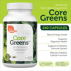 Kosher certification badge on Zahler Core Greens label