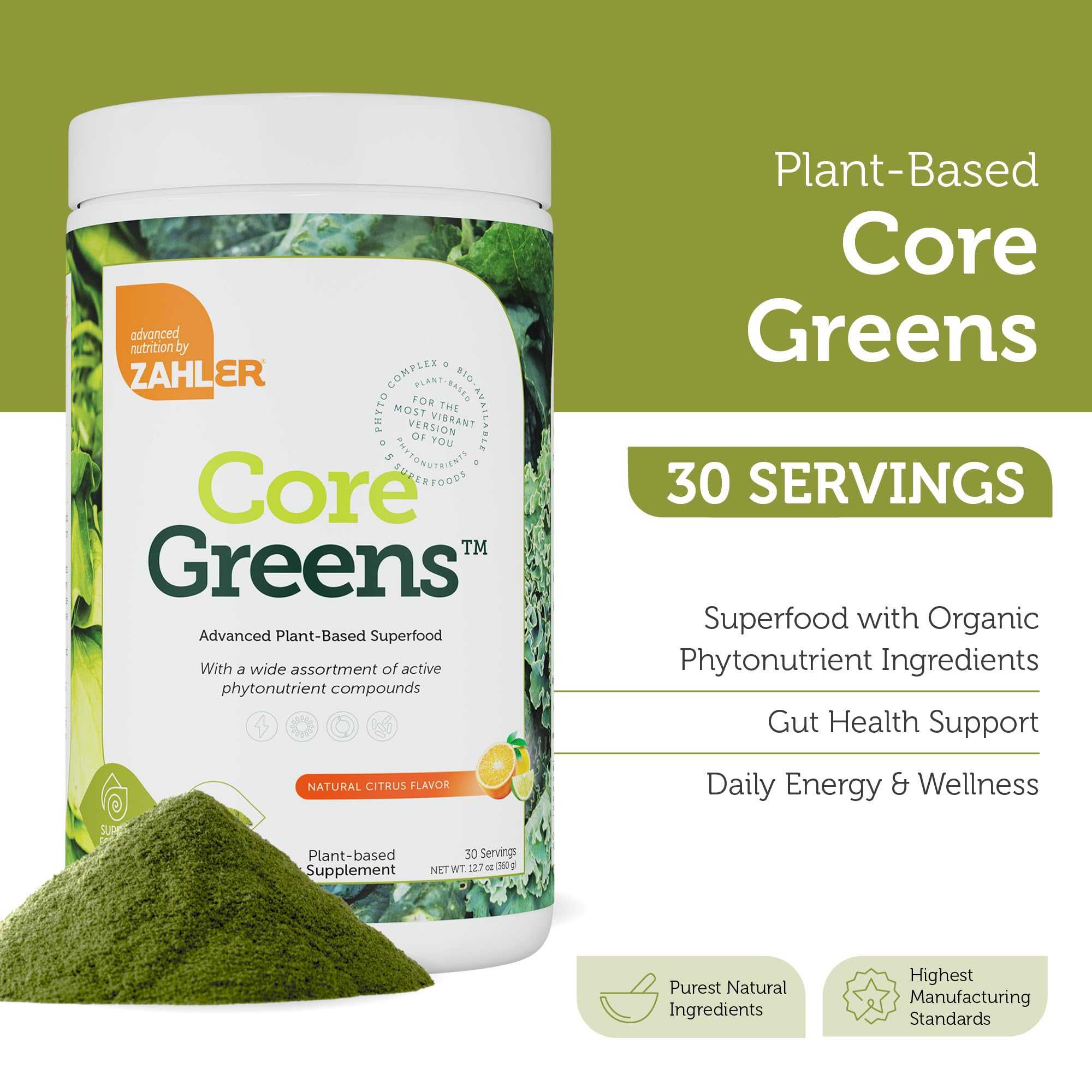 Organic greens powder blend with spirulina and chlorella