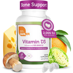 Front view of Zahler Advanced Vitamin D3 2000 IU softgels bottle (120 count)