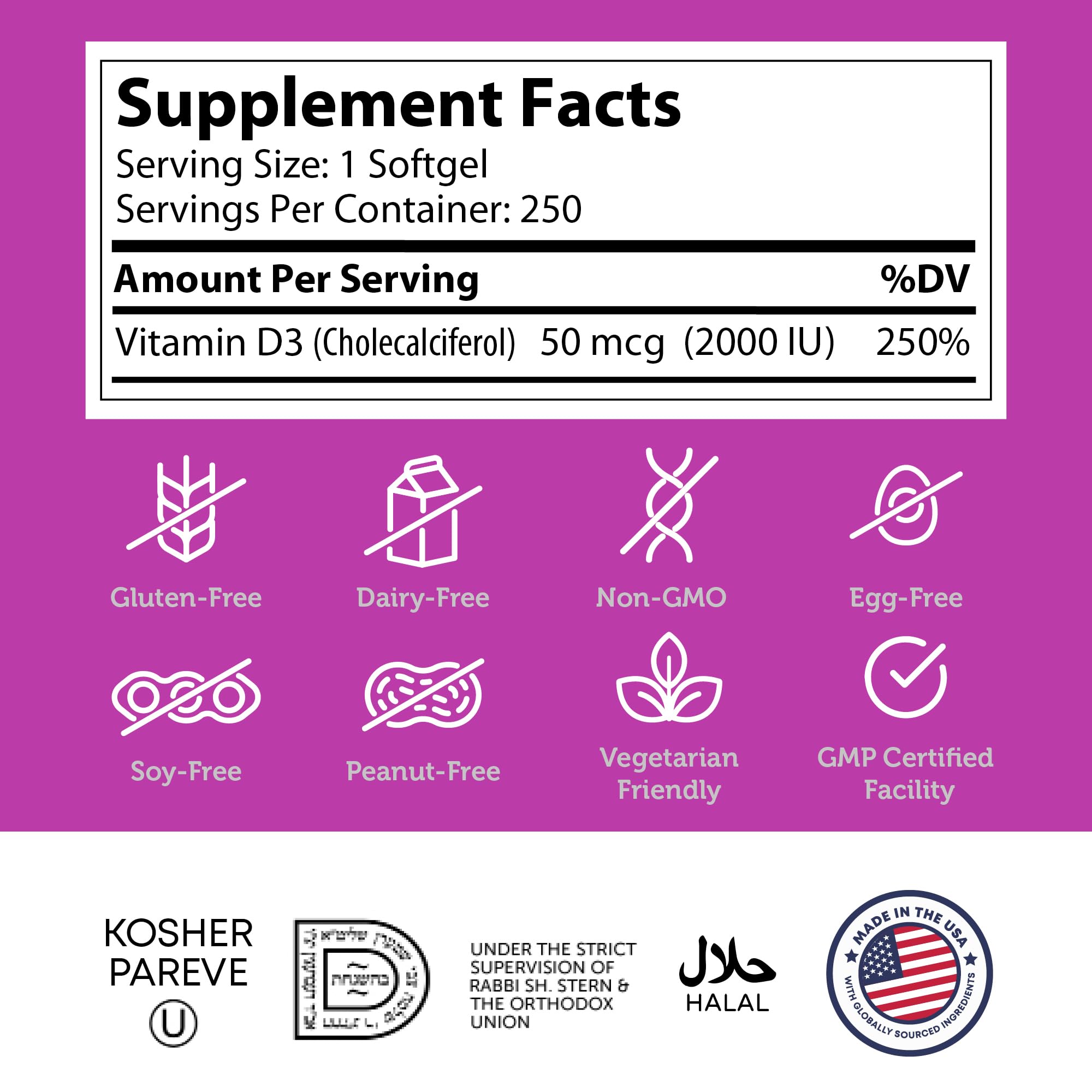 Serving size information on Zahler Vitamin D3 bottle