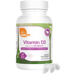 Back view of Zahler Vitamin D3 bottle showing dosage information