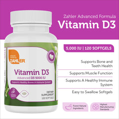 Zahler Vitamin D3 5000 IU softgels bottle and packaging