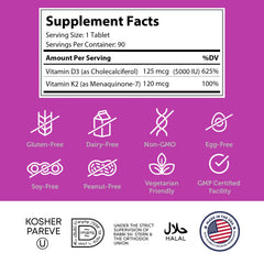 Supplement facts showing 5000 IU D3 and 120 mcg K2
