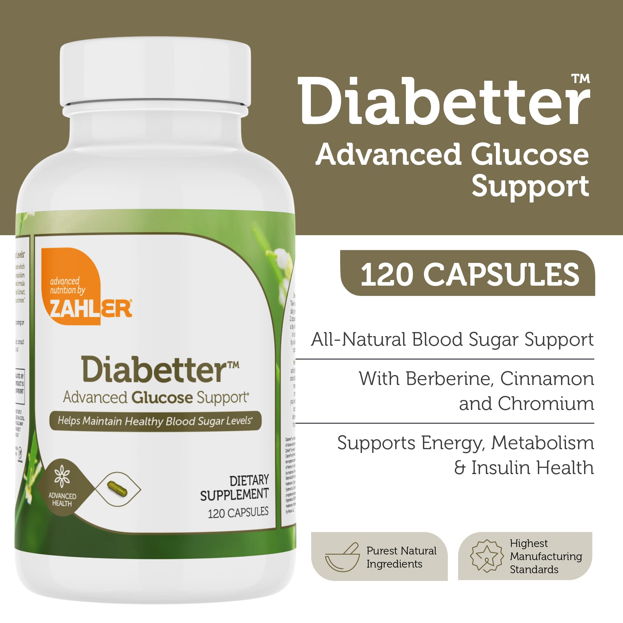 Nutritional supplement facts label for Zahler Diabetter