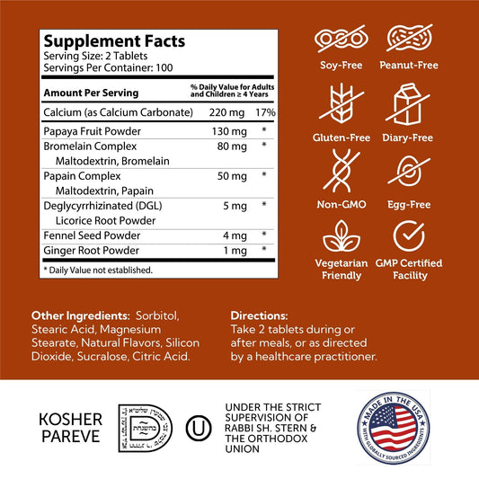 Fruit-based chewable digestive enzymes with papaya and pineapple