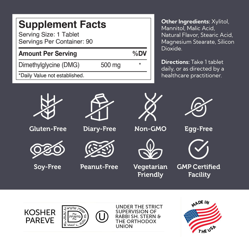 Kosher certified Zahler DMG 500mg bottle