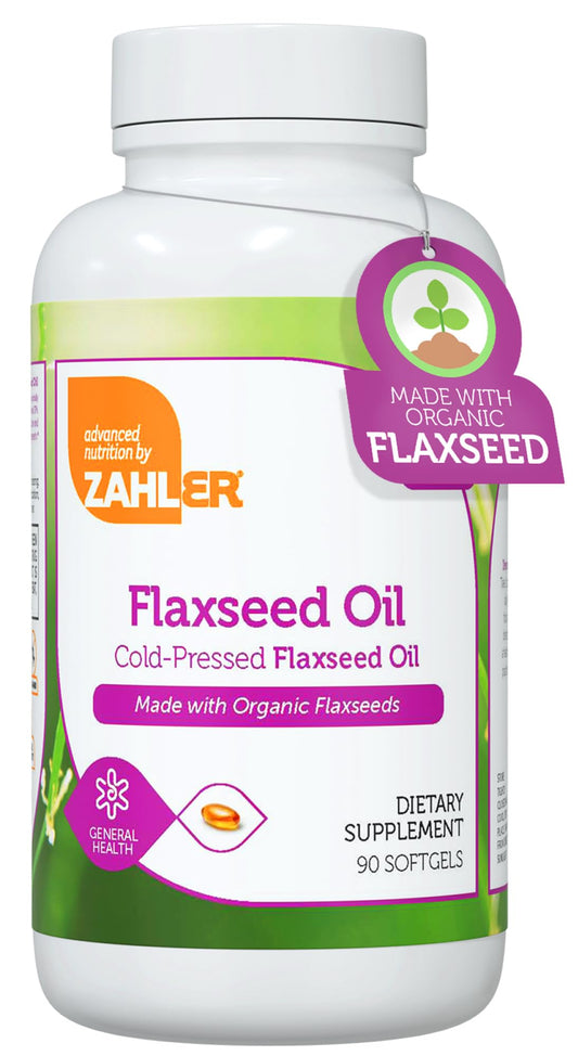 Bottle of Zahler Organic Flaxseed Oil 1000 mg softgels