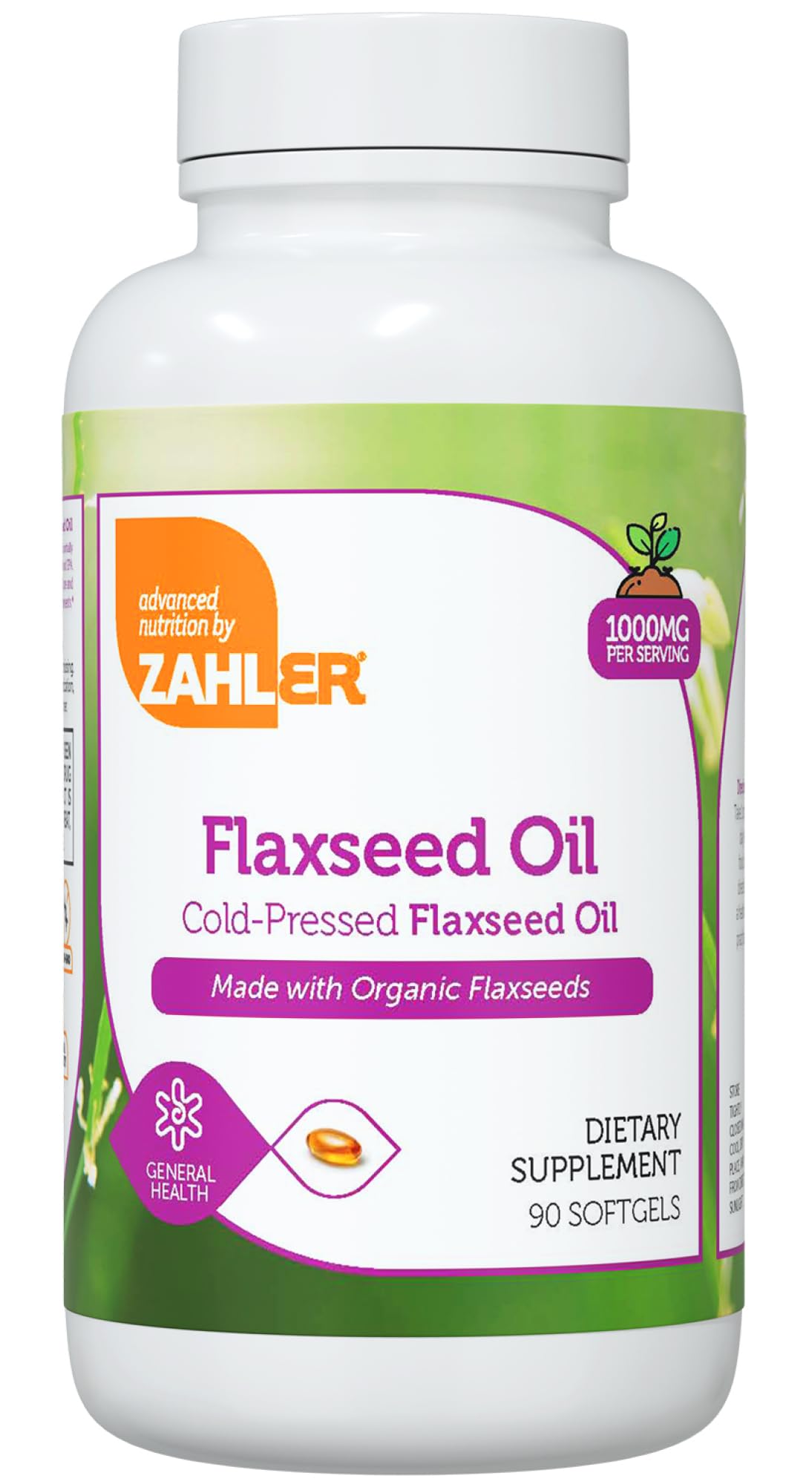 Close-up of Zahler Flaxseed Oil 1000 mg softgels