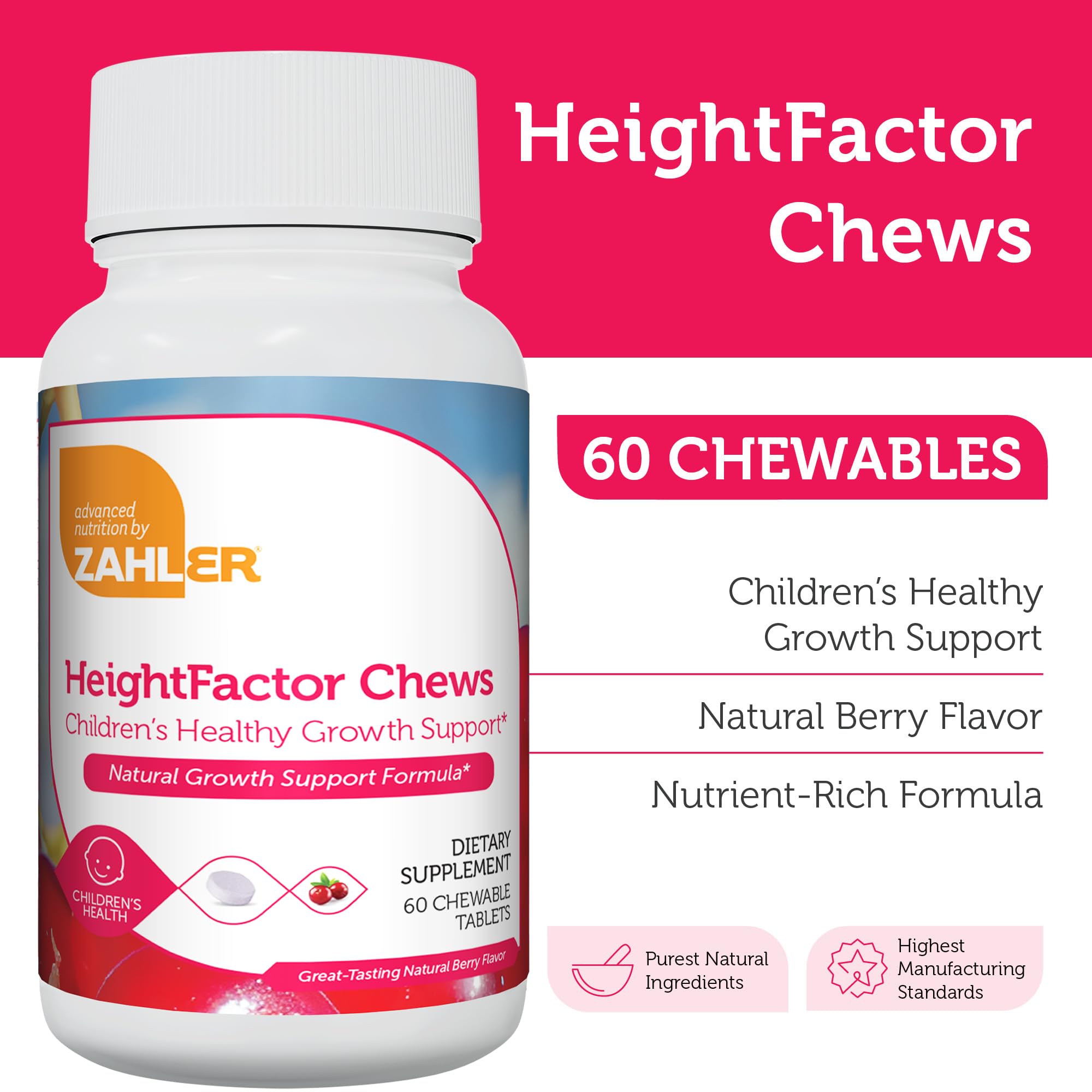 Berry-flavored chewables for children's height support