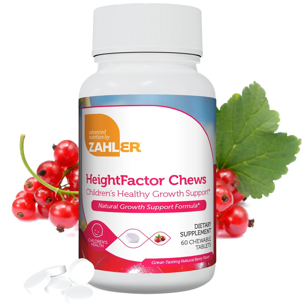 Zahler HeightFactor Chews bottle label showing 60 count