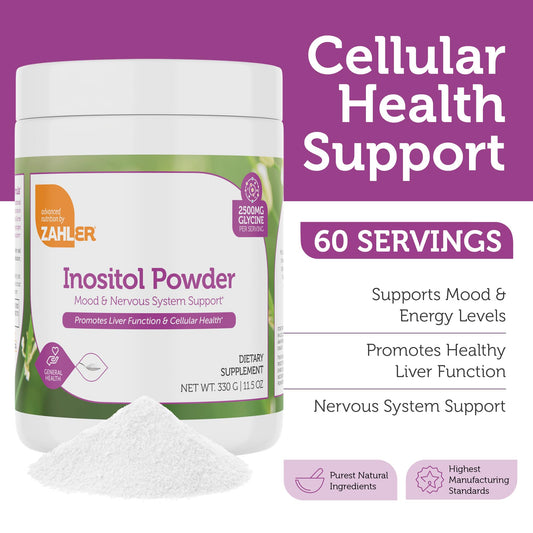Serving scoop of Inositol & Glycine powder with a glass of water