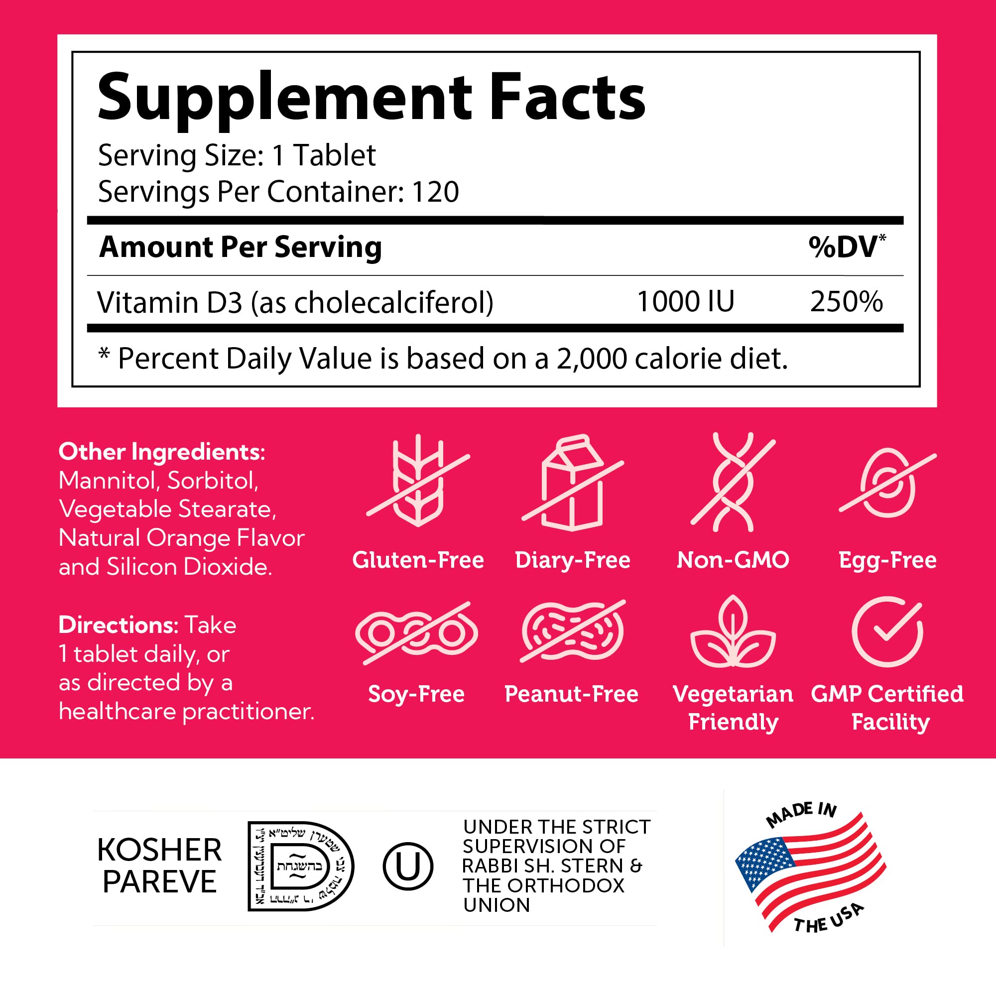 Kosher certification on Zahler Junior D3 kids chewables packaging