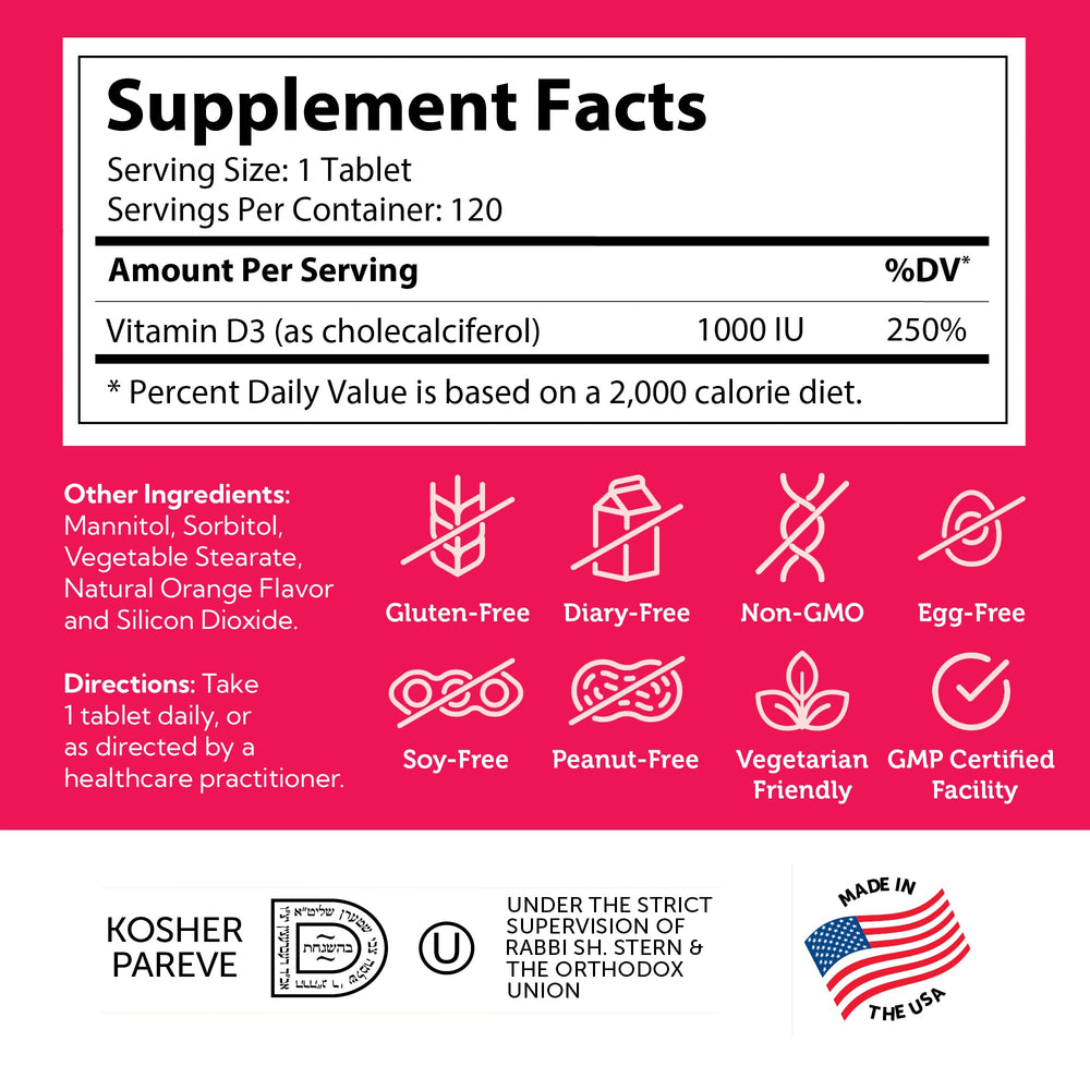 Kosher certification on Zahler Junior D3 kids chewables packaging