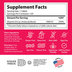 Kosher certification on Zahler Junior D3 kids chewables packaging