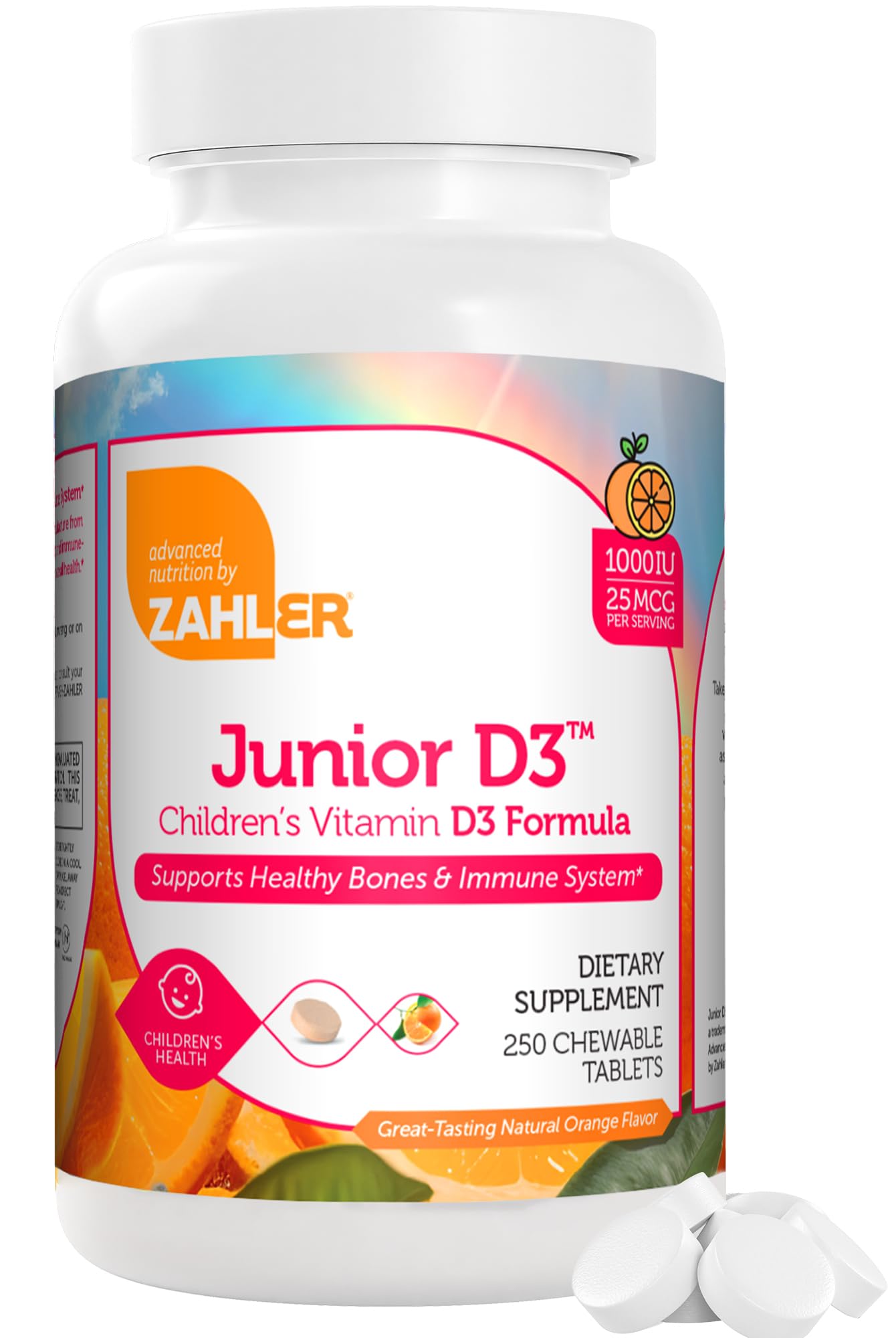 Zahler Junior D3 Vitamin D3 chewables for kids, 1000 IU, orange flavor