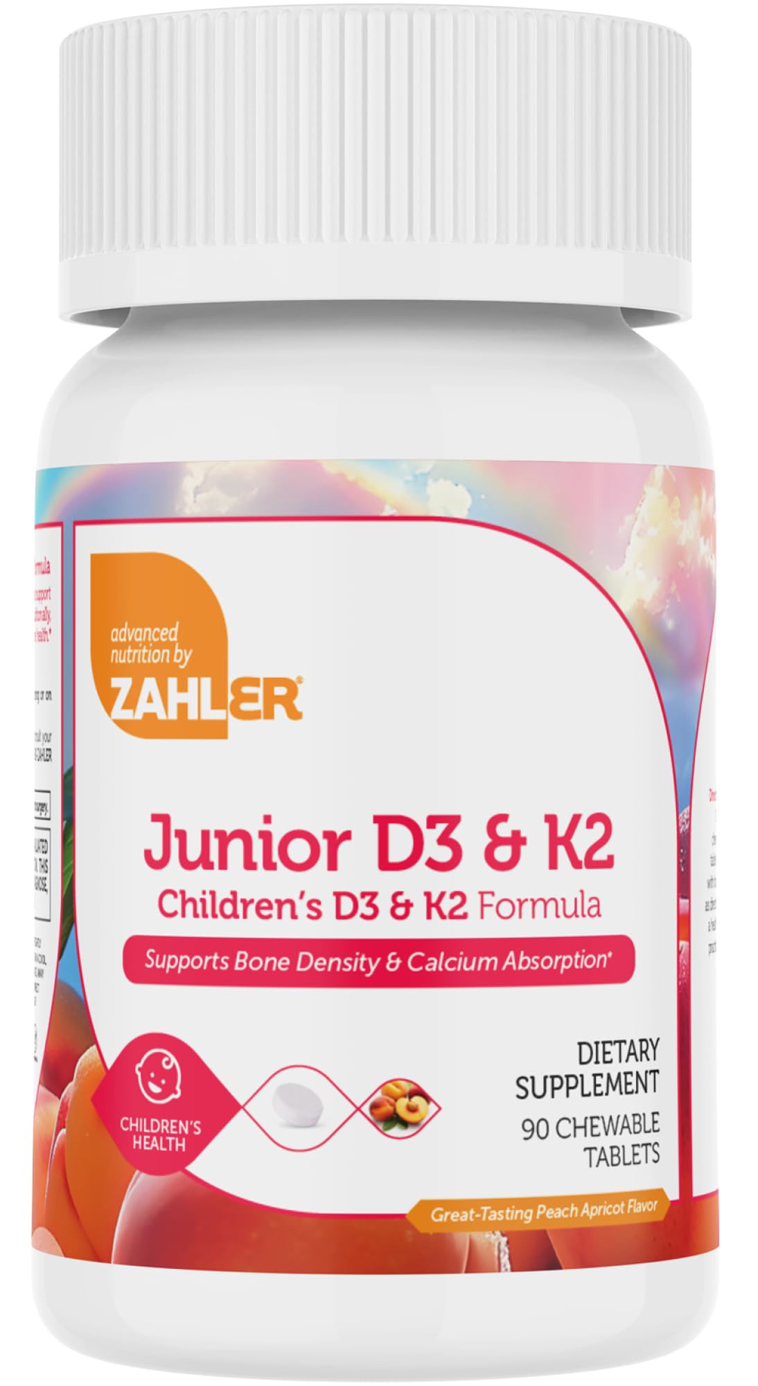 Zahler Junior Vitamin D3 + K2 chewables for kids bottle label - 90 count