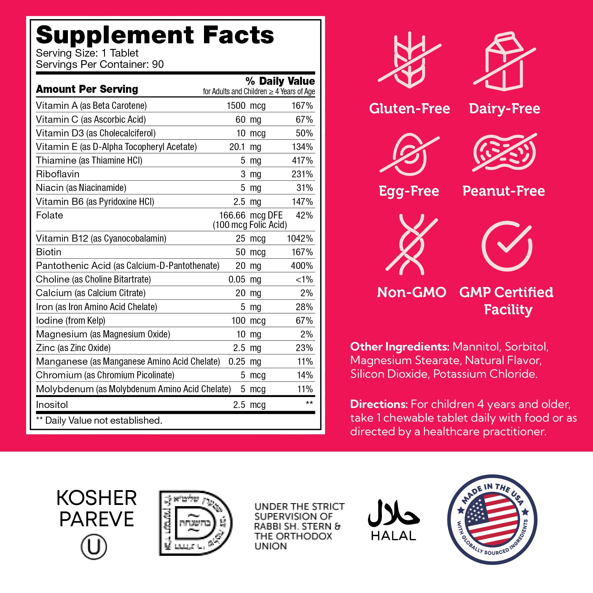 Close-up of Zahler Kids Multivitamin chewable tablets