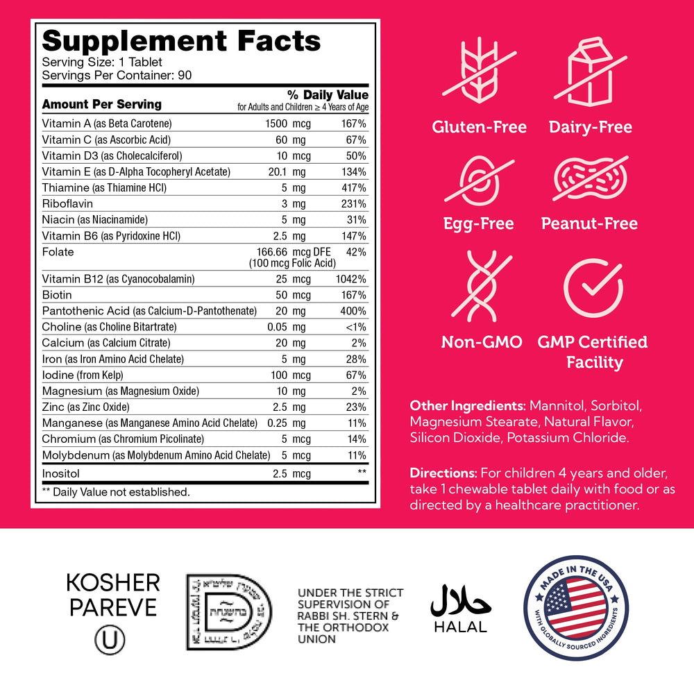 Close-up of Zahler Kids Multivitamin chewable tablets