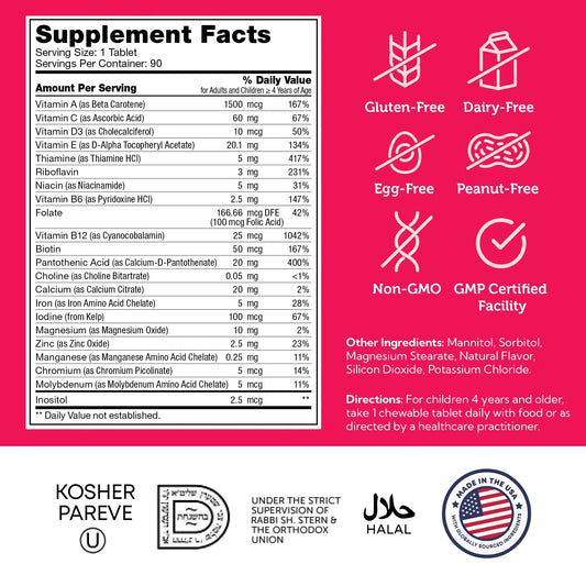Close-up of Zahler Kids Multivitamin chewable tablets