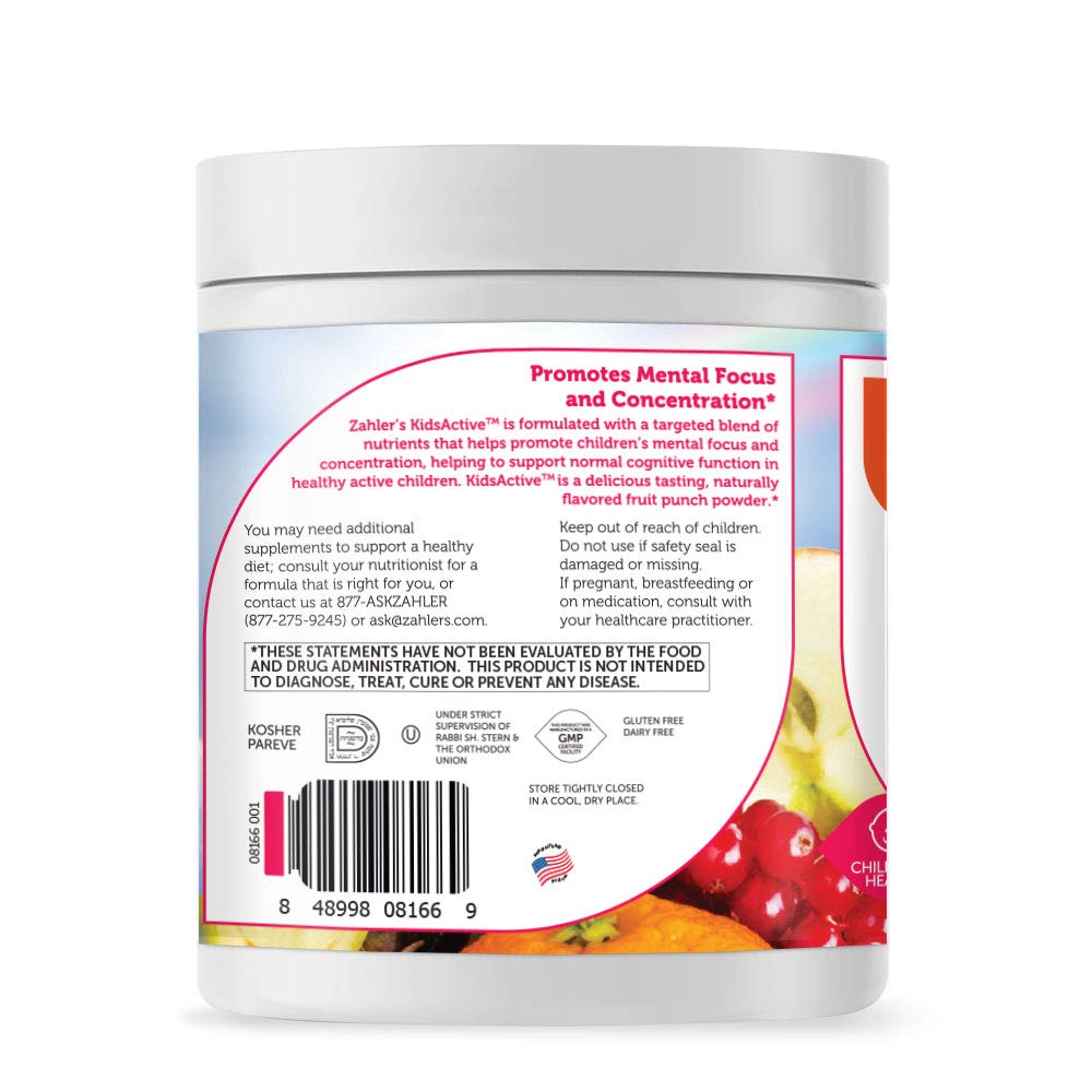 Zahler KidsActive fruit punch powder packaging