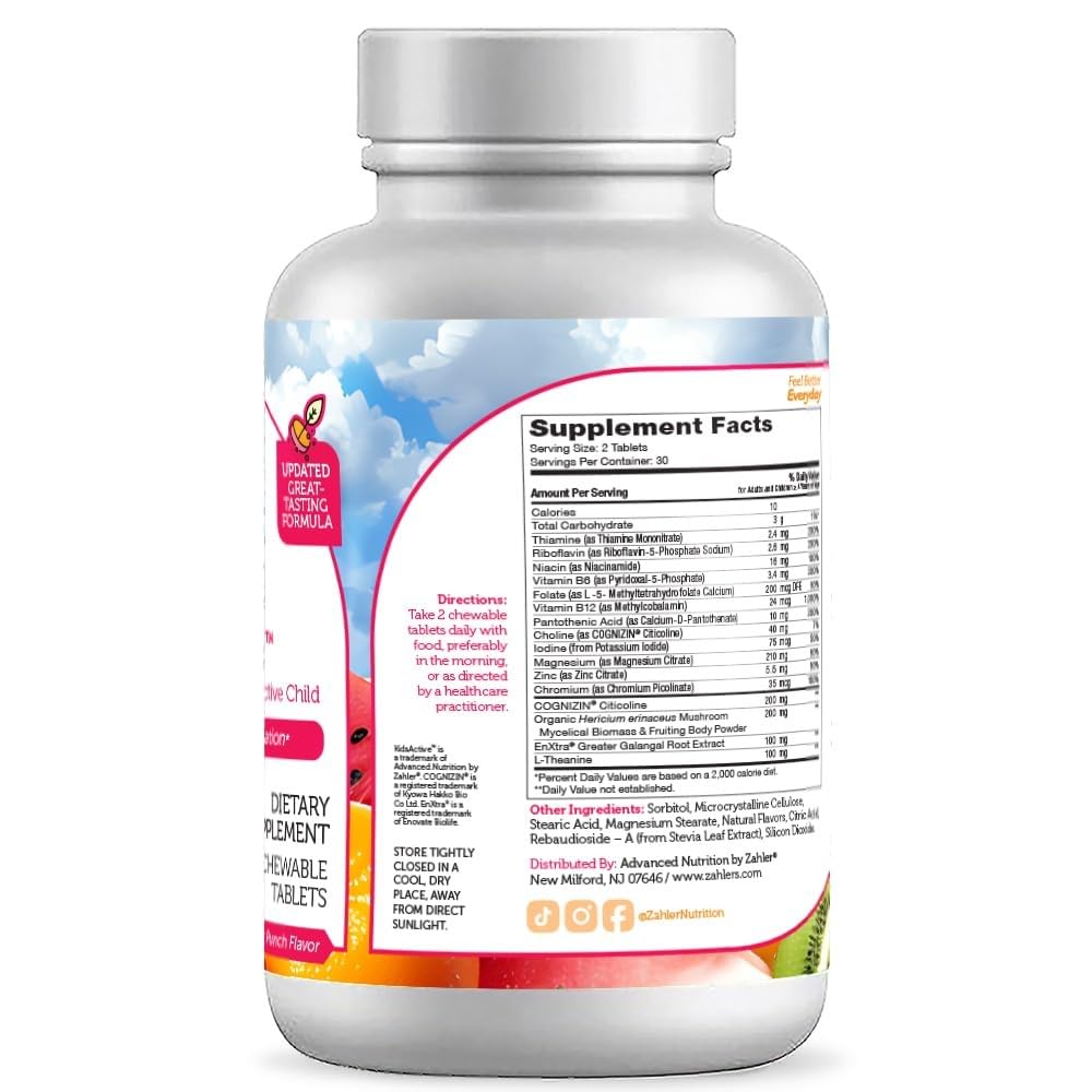 Back view of Zahler KidsActive package with nutrition panel