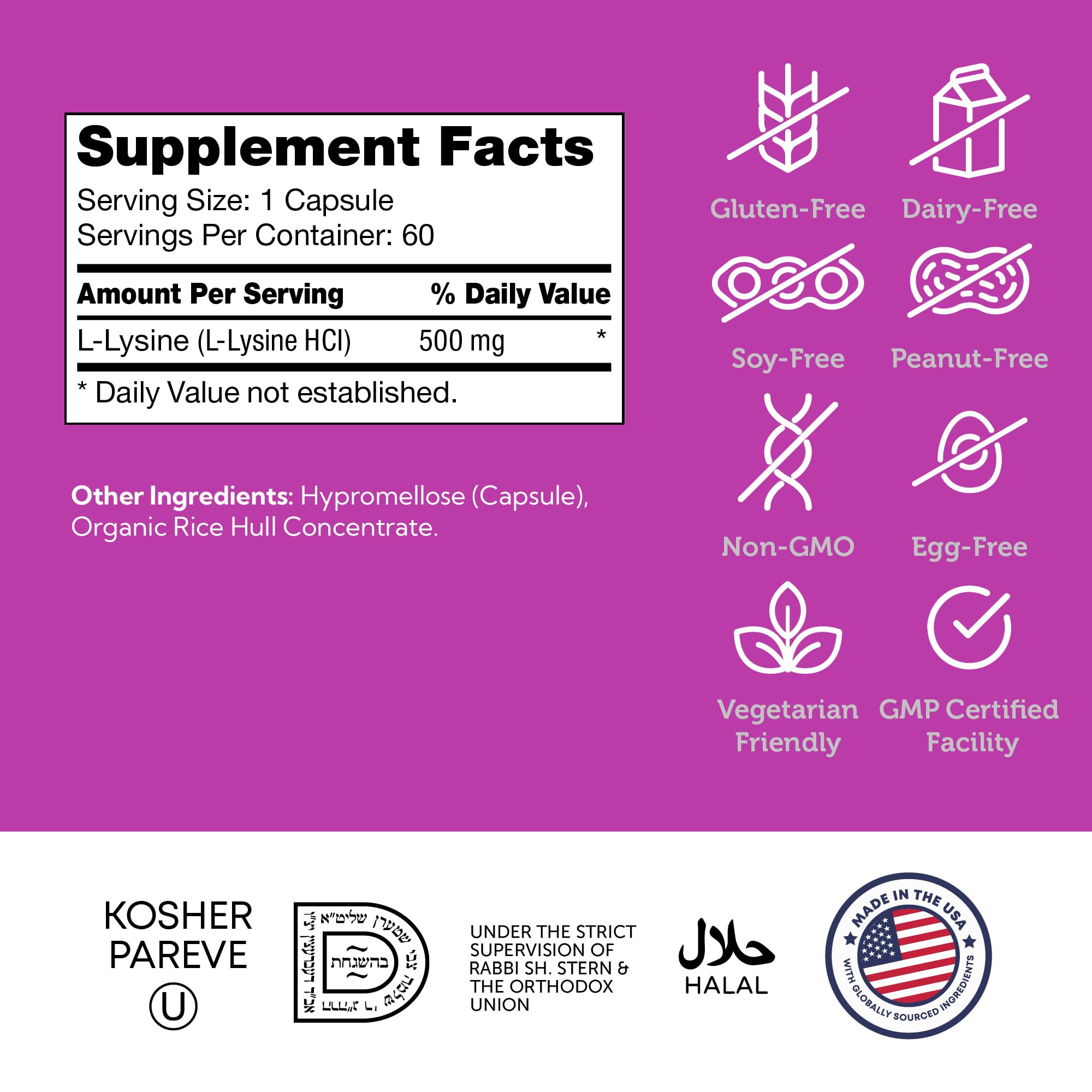 Close-up of L-Lysine 500mg capsule