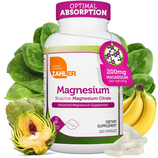 Front view of Zahler Magnesium Citrate 200 mg bottle (120 count)