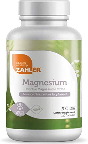 Close-up of Zahler Magnesium Citrate capsules in bottle