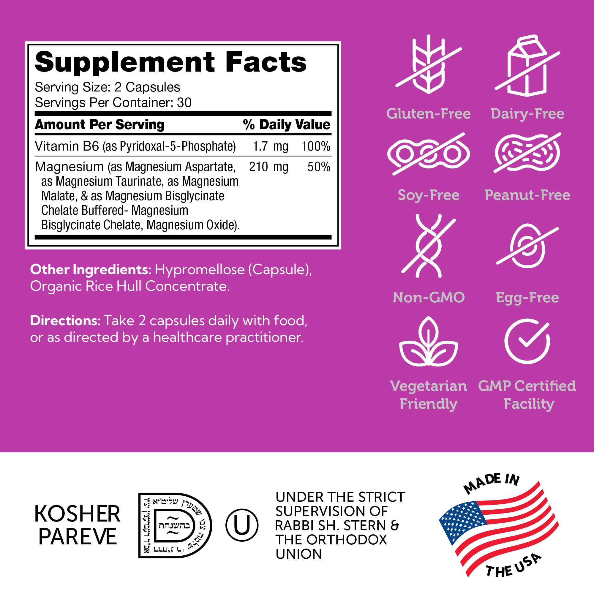 Ingredients: Magnesium Glycinate, Malate, Aspartate, Taurinate, Oxide