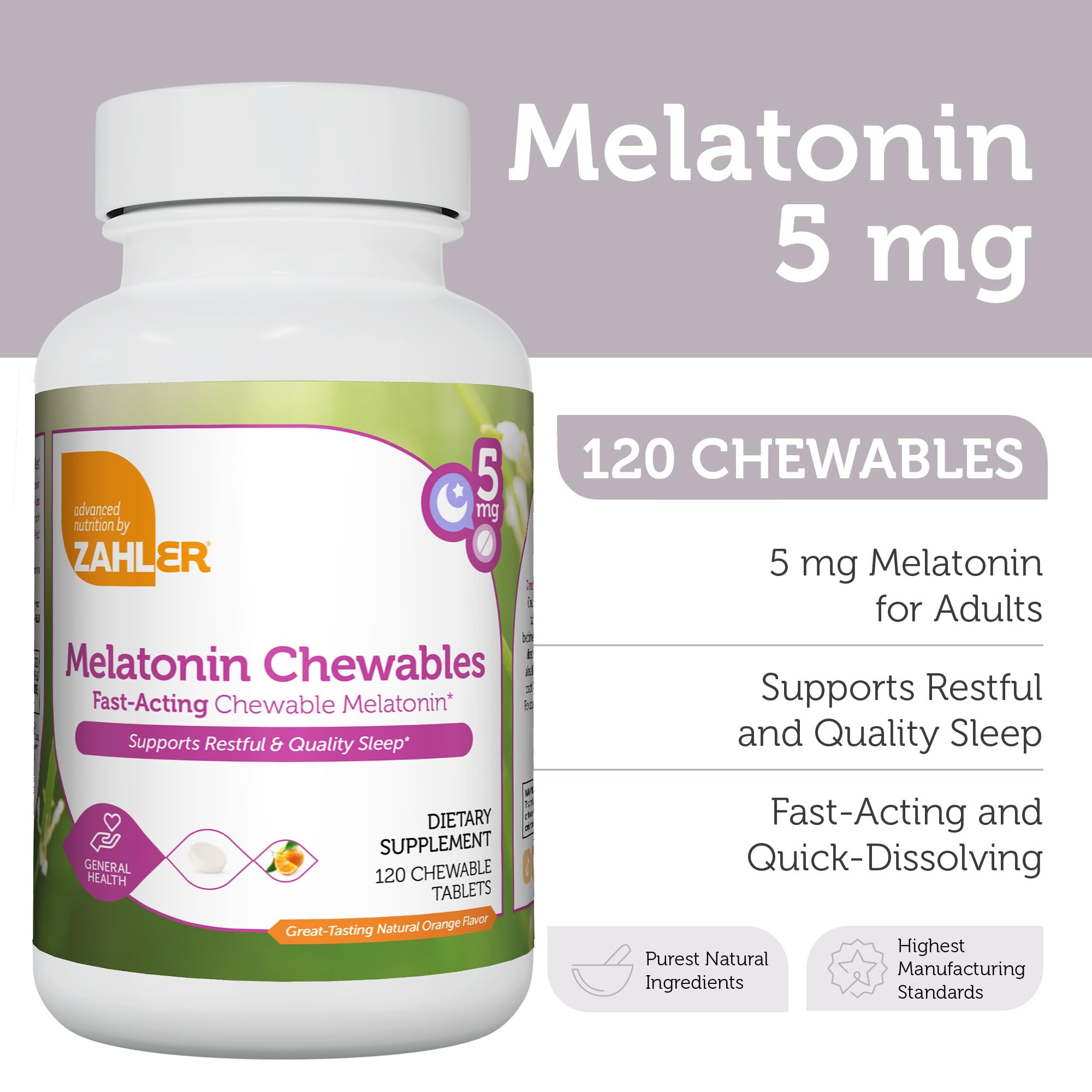 Kosher and Non-GMO Zahler Melatonin 5mg packaging
