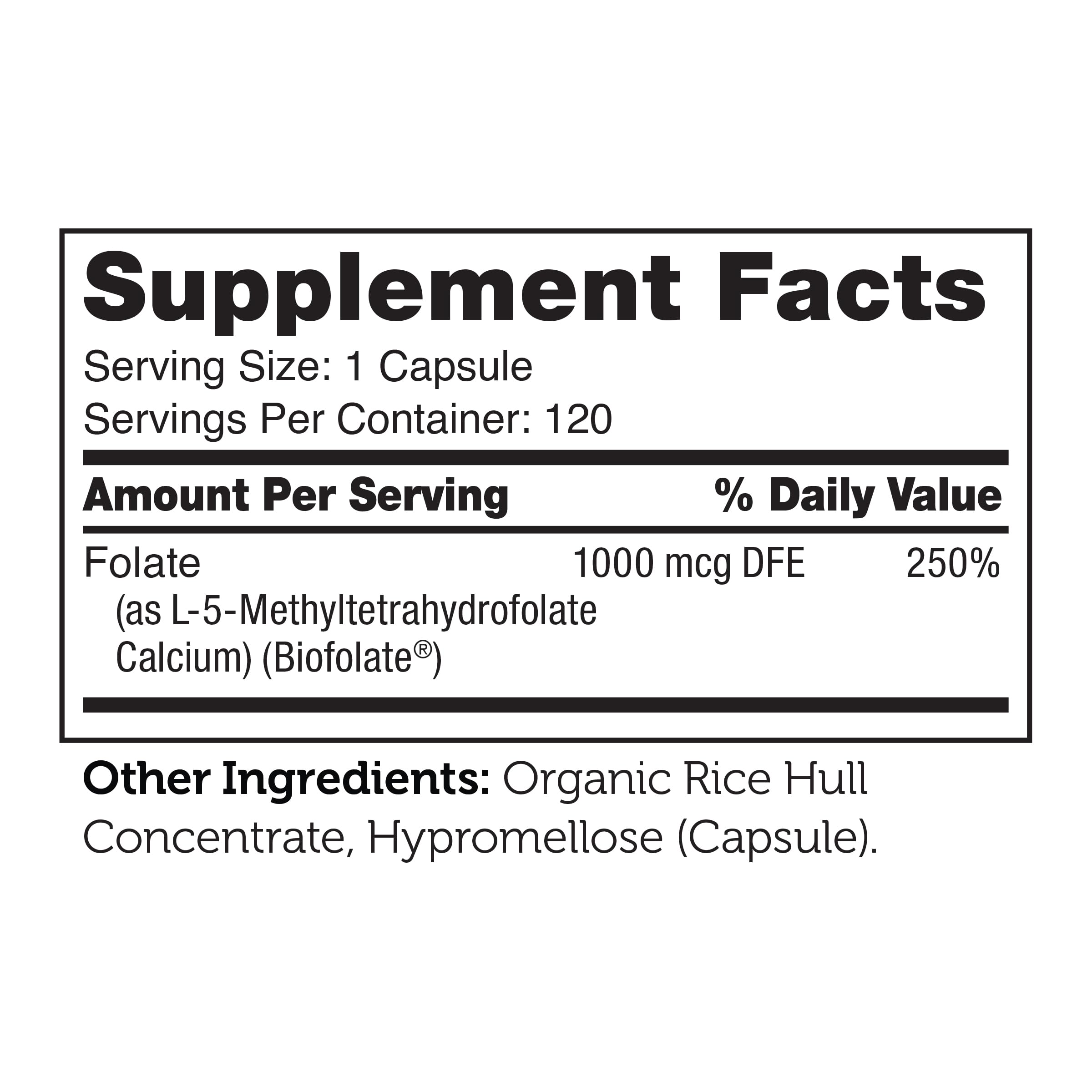 Gluten-free, soy-free, dairy-free supplement facts on Zahler Methylfolate
