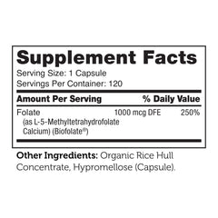 Gluten-free, soy-free, dairy-free supplement facts on Zahler Methylfolate