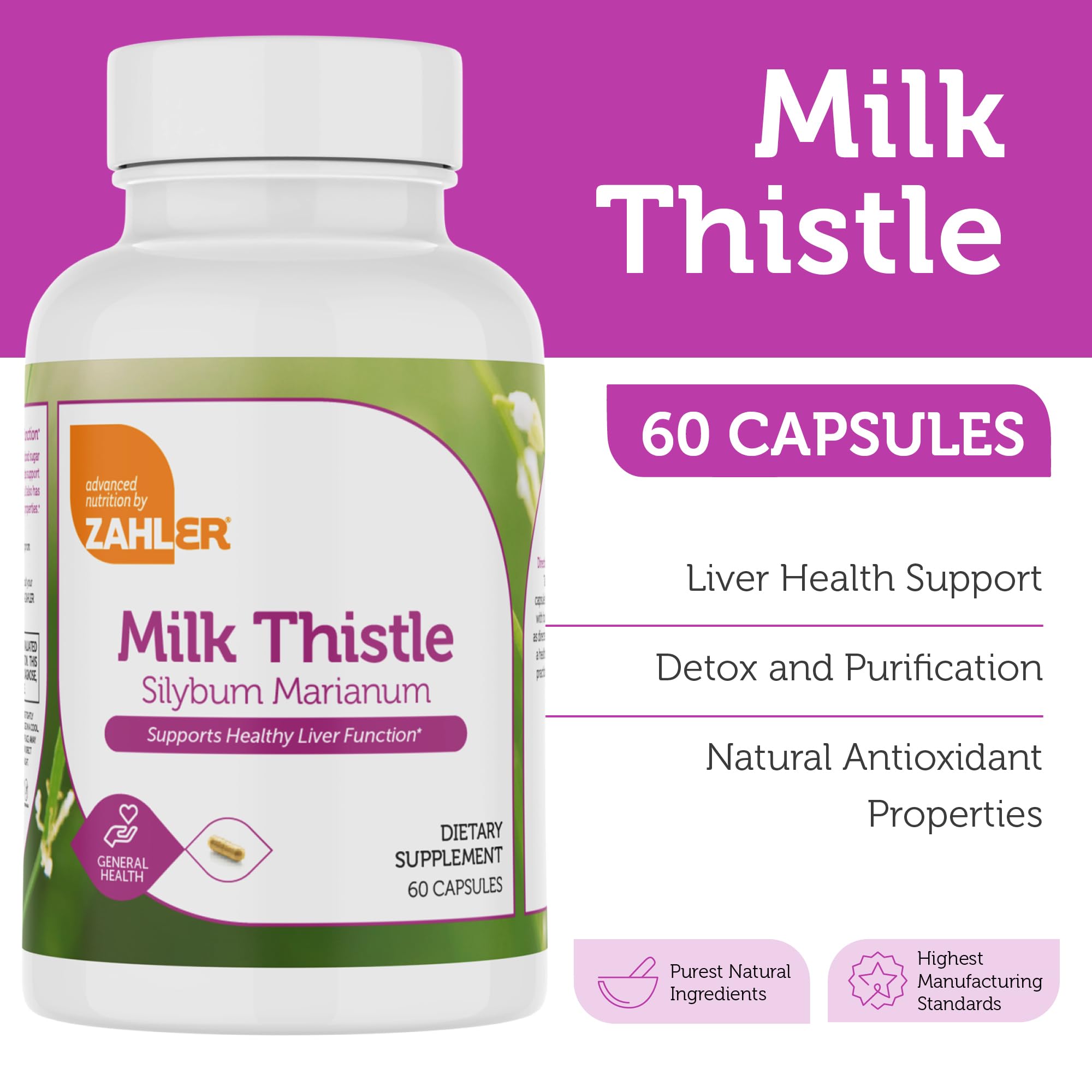 Zahler Milk Thistle label with certifications